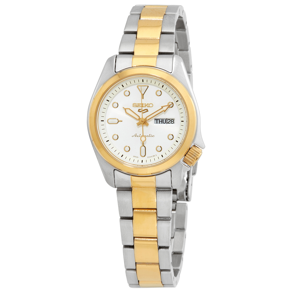 seiko 5 sports white dial two tone ladies watch sre004k1 seiko 5 sports white dial two tone ladies watch sre004k1