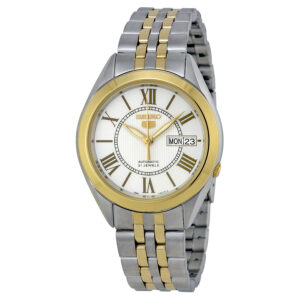 seiko 5 vintage automatic white dial two tone men's watch snkl36