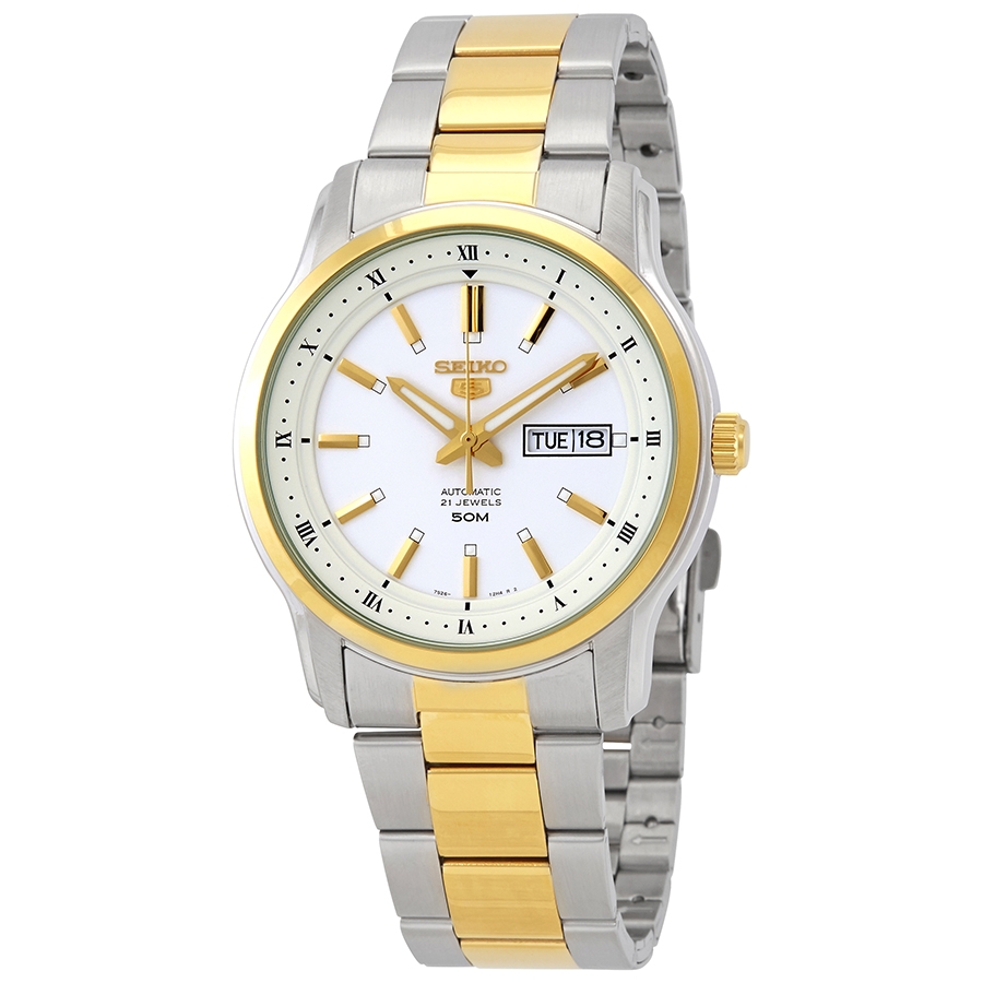 seiko series 5 automatic white dial two tone men's watch snkp14k1s seiko series 5 automatic white dial two tone men's watch snkp14k1s