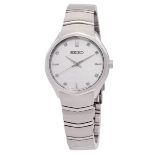Home seiko classic quartz crystal white dial ladies watch sur615p1