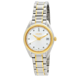 Home seiko diamonds quartz silver dial two tone ladies watch sur582p1