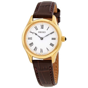 Витрина seiko quartz white dial brown leather ladies watch swr072p1