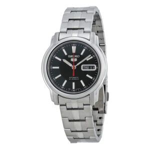 Home seiko series 5 automatic black dial stainless steel watch snkl83