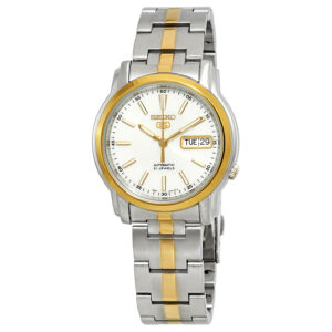 seiko series 5 automatic white dial two tone men's watch snkl84