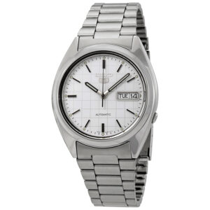 Home seiko series 5 automatic white grid dial men's watch snxf05