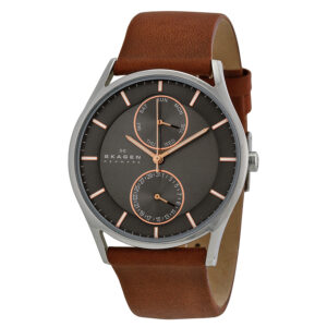 skagen holst charcoal dial brown leather men's watch skw6086