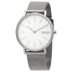 Home skagen signatur quartz white dial stainless steel mesh ladies watch skw2785