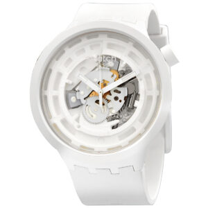 swatch c white quartz skeleton dial men's watch sb03w100