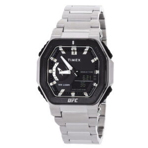 timex ufc colossus alarm world time quartz analog digital black dial men's watch tw2v84600