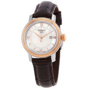 Home tissot bridgeport quartz white mother of pearl dial brown leather band stainless steel case ladies watch t097.010.26.118.00