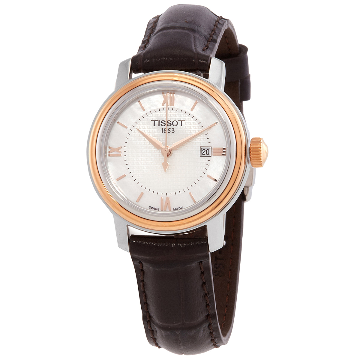 tissot bridgeport quartz white mother of pearl dial brown leather band stainless steel case ladies watch t097.010.26.118.00 tissot bridgeport quartz white mother of pearl dial brown leather band stainless steel case ladies watch t097.010.26.118.00