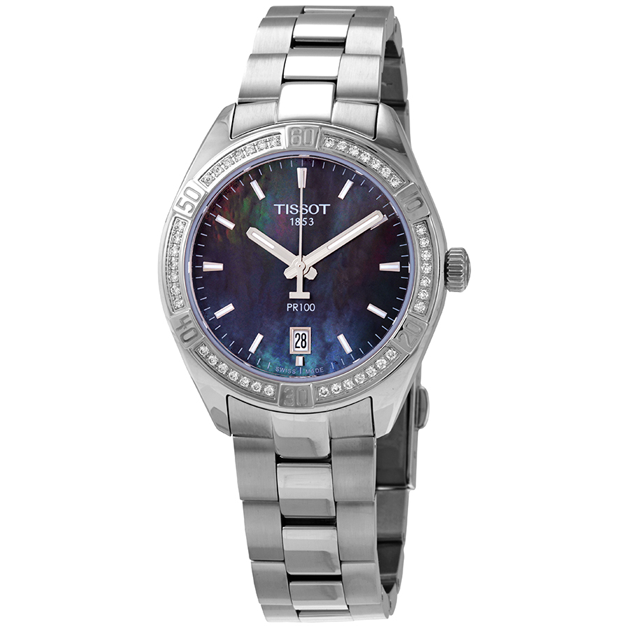 tissot pr 100 black mother of pearl dial ladies watch t101.910.61.121.00 tissot pr 100 black mother of pearl dial ladies watch t101.910.61.121.00