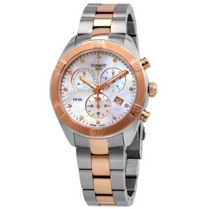 tissot pr 100 chronograph quartz diamond white mother of pearl dial ladies watch t101.917.22.116.00