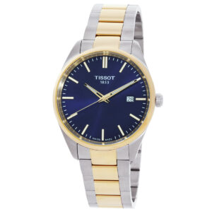 tissot pr 100 quartz blue dial two tone men's watch t1504102204100