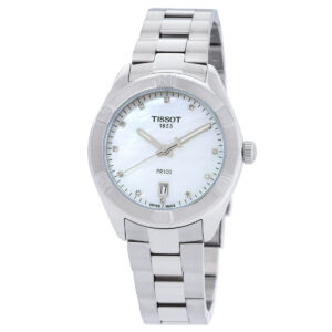 tissot pr 100 sport chic quartz diamond white mother of pearl dial ladies watch t101.910.11.116.00