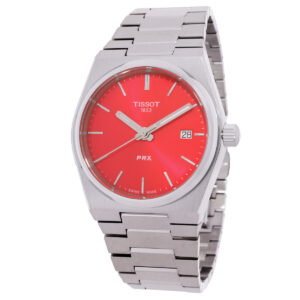tissot prx 35 quartz red dial ladies watch t1372101142100