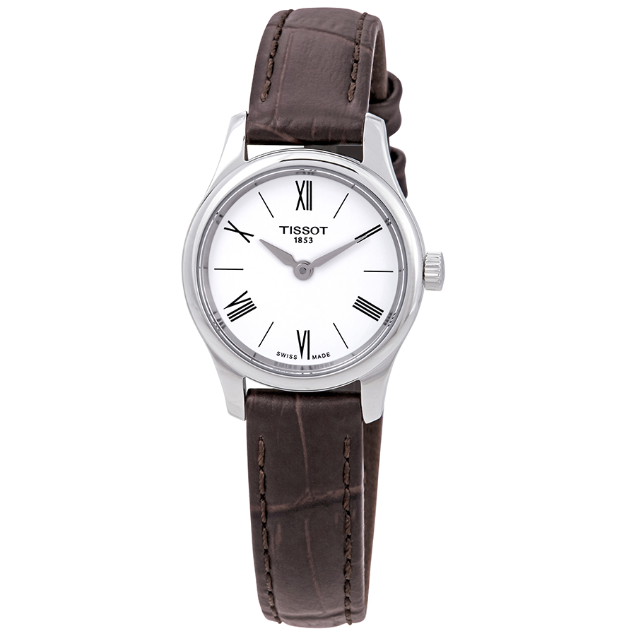 tissot tradition 5.5 white dial brown leather ladies watch t063.009.16.018.00 tissot tradition 5.5 white dial brown leather ladies watch t063.009.16.018.00