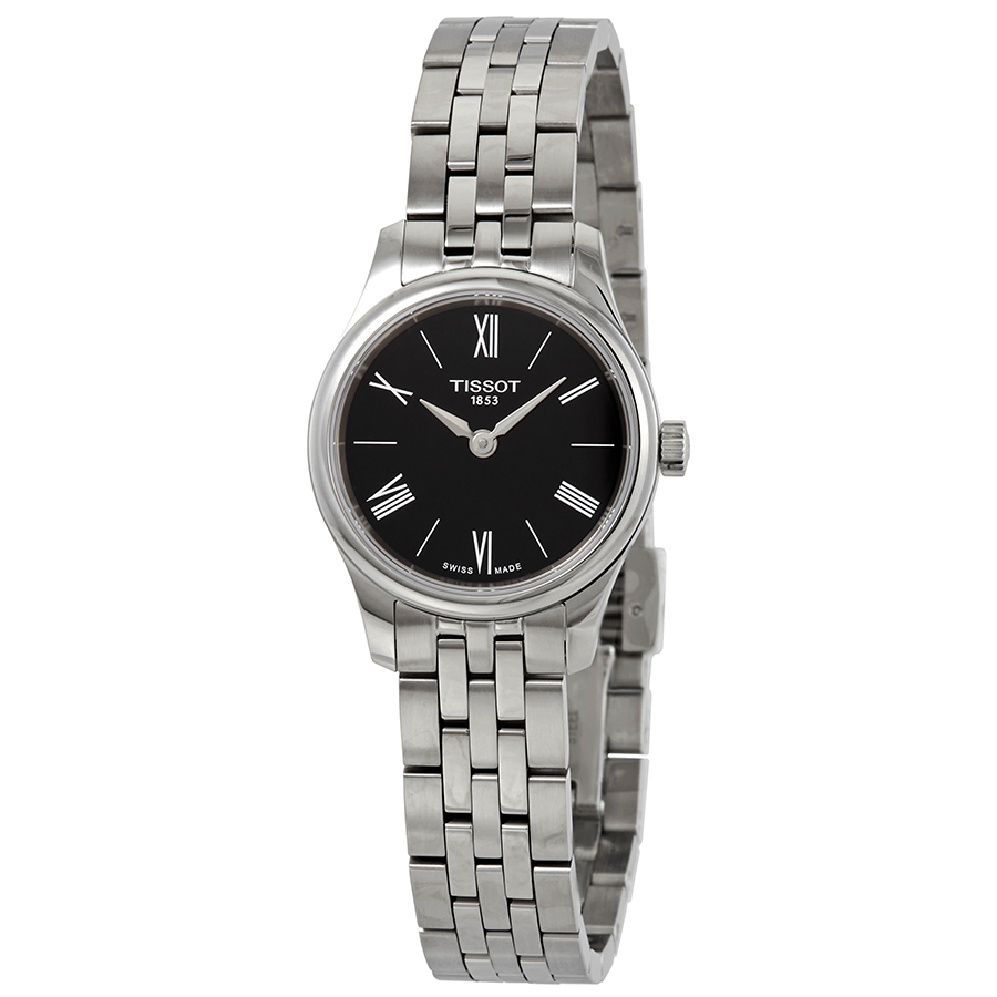 tissot tradition black dial stainless steel ladies watch t063.009.11.058.00 tissot tradition black dial stainless steel ladies watch t063.009.11.058.00
