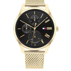 tommy hilfiger damon quartz black dial men's watch 1791848