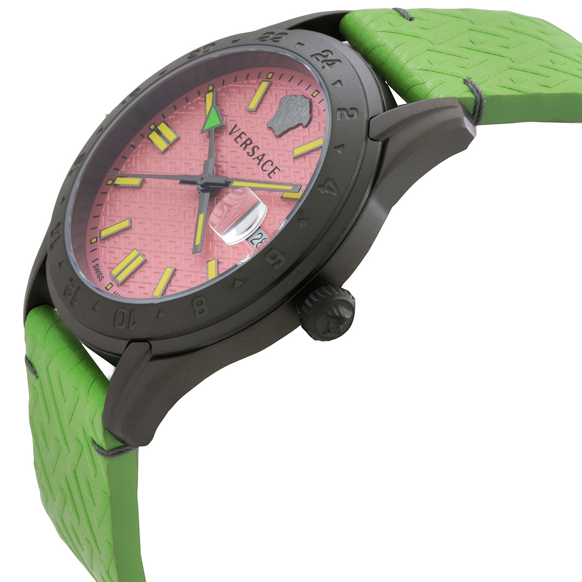 versace greca time gmt quartz pink dial men's watch ve7c00323 versace greca time gmt quartz pink dial men's watch ve7c00323