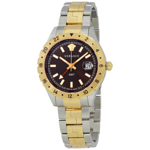 versace hellenyium brown dial two tone men's watch v11040015