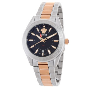 versace v code gmt quartz black dial men's watch veafa0624