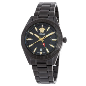 versace v code gmt quartz black dial men's watch veafa0824