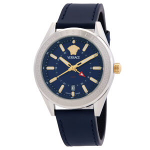 versace v code gmt quartz blue dial men's watch veafa0124