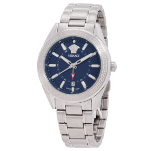 versace v code gmt quartz blue dial men's watch veafa0424