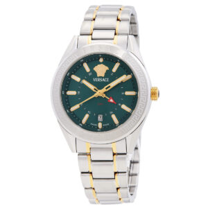 versace v code gmt quartz green dial men's watch veafa0524