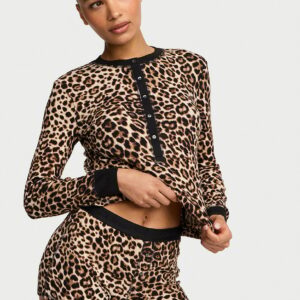 Home soft thermal henley short pajama set