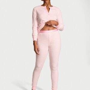 Home soft thermal henley long pajama set