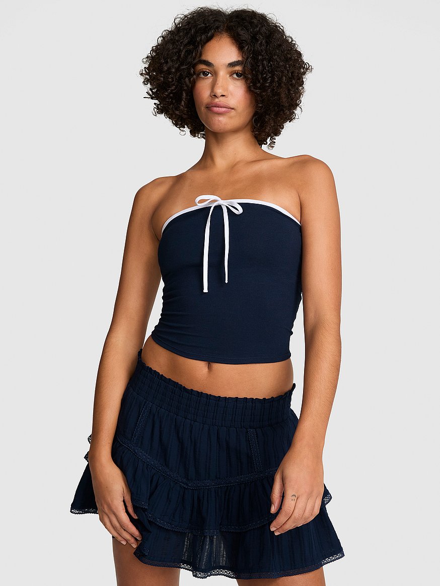 all day cotton™ ruched front tie tube top all day cotton™ ruched front tie tube top