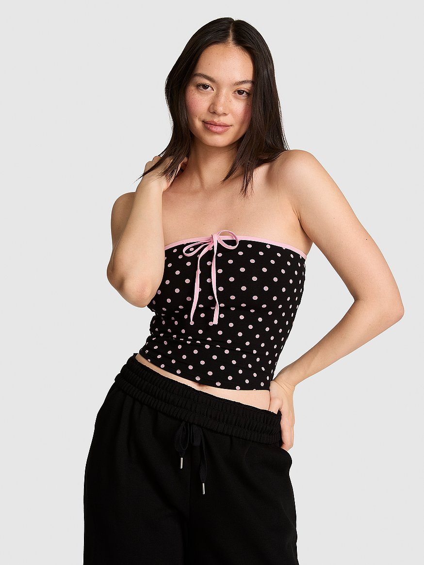 all day cotton™ ruched front tie tube top all day cotton™ ruched front tie tube top