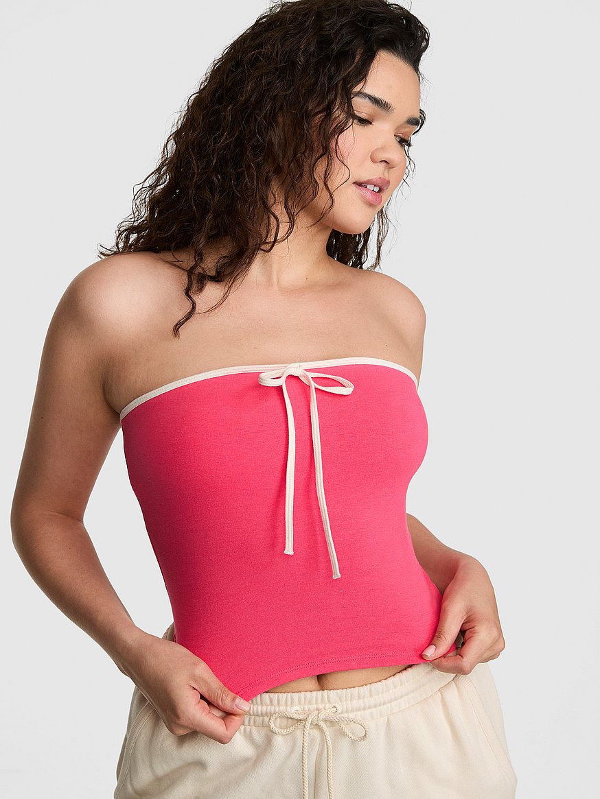 all day cotton™ ruched front tie tube top all day cotton™ ruched front tie tube top