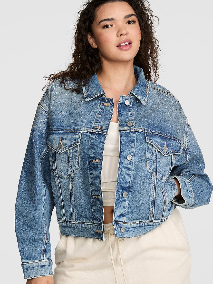 denim by pink boyfriend trucker jacket denim by pink boyfriend trucker jacket