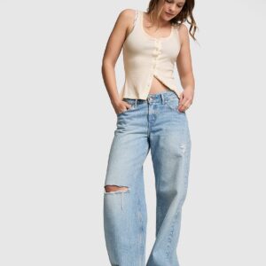 relaxed rib button down tank top