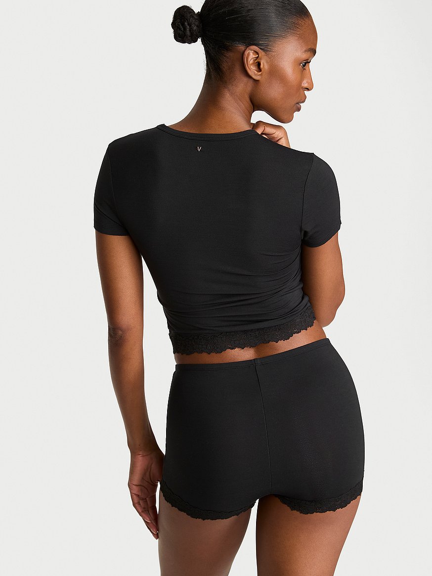 sosoft™ modal lace trim tee & shortie set sosoft™ modal lace trim tee & shortie set