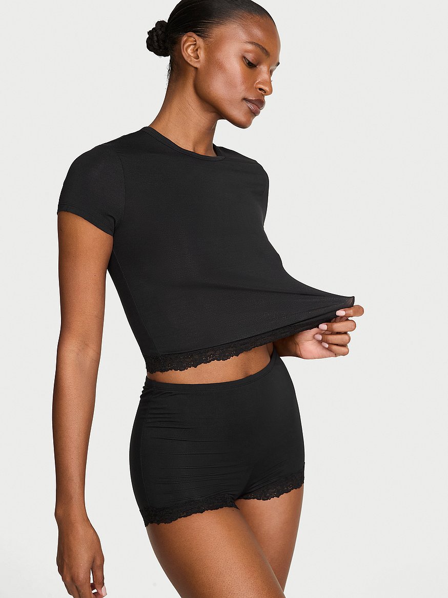 sosoft™ modal lace trim tee & shortie set sosoft™ modal lace trim tee & shortie set