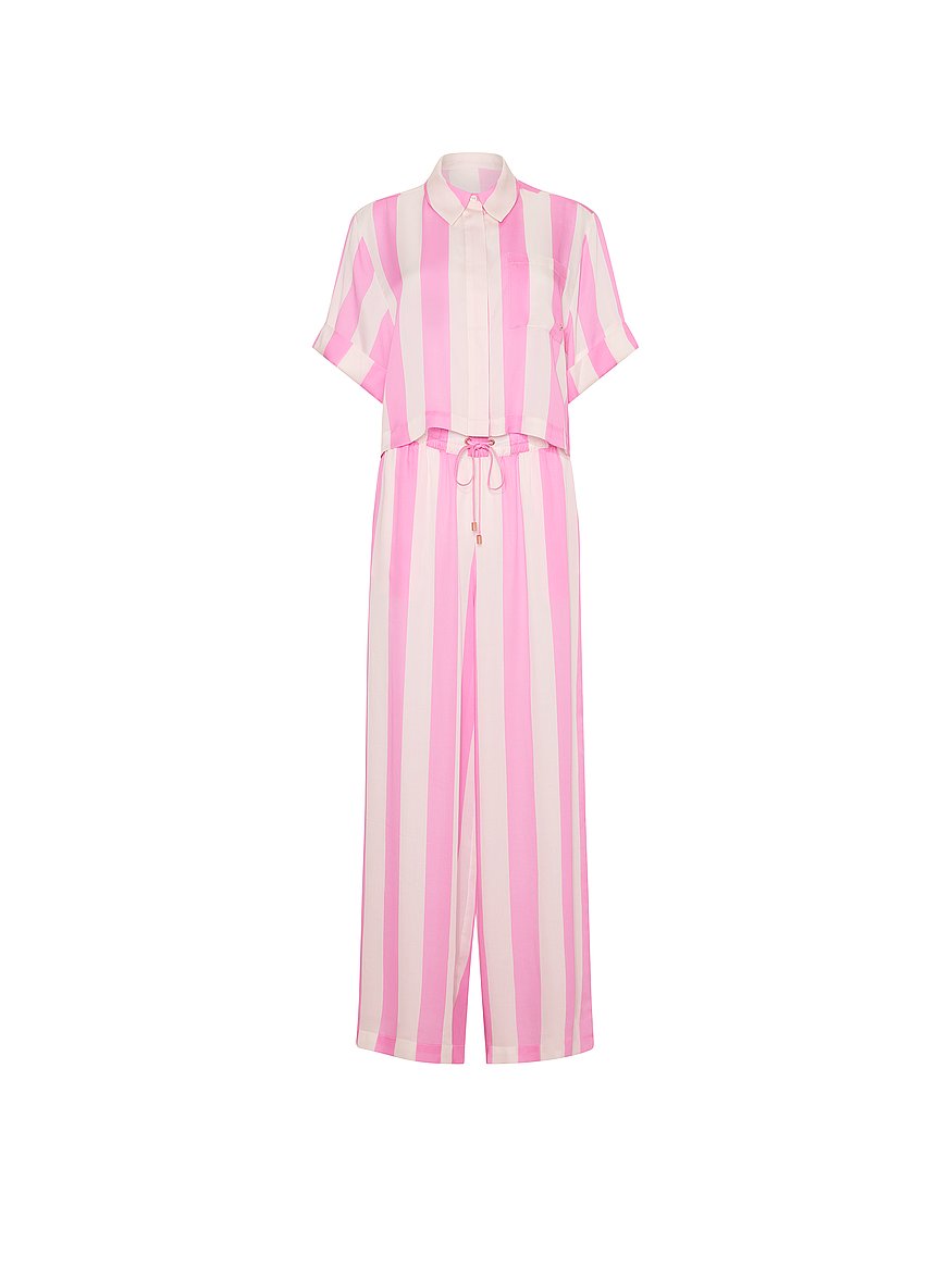 tencel™ oversized crop short sleeve long pajama set tencel™ oversized crop short sleeve long pajama set