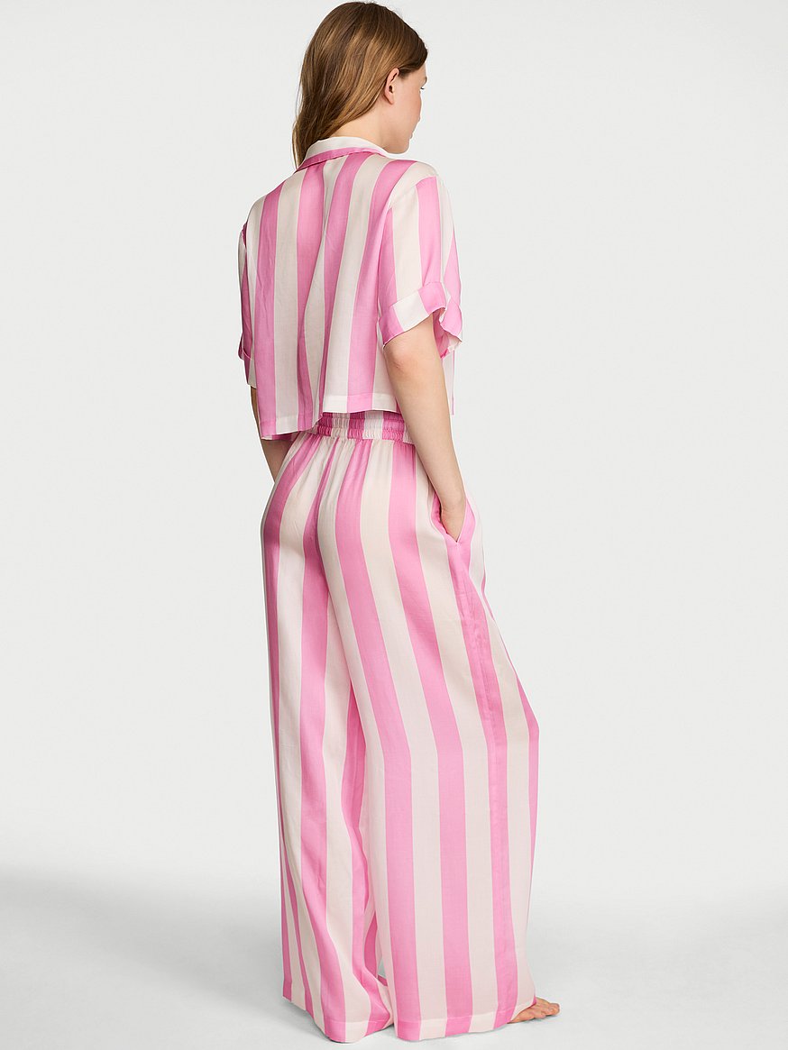 tencel™ oversized crop short sleeve long pajama set tencel™ oversized crop short sleeve long pajama set