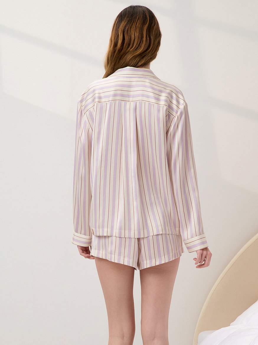 washable silk button up long sleeve short set washable silk button up long sleeve short set