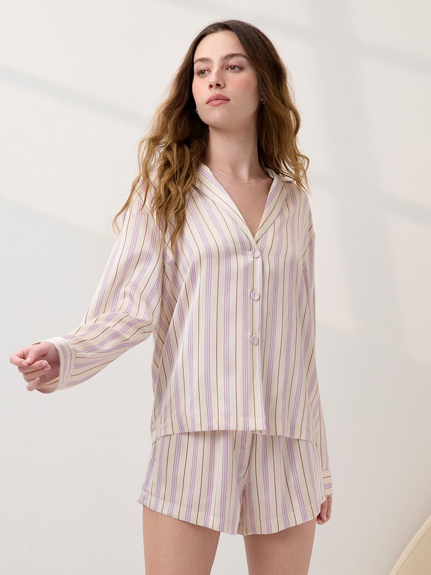 washable silk button up long sleeve short set washable silk button up long sleeve short set
