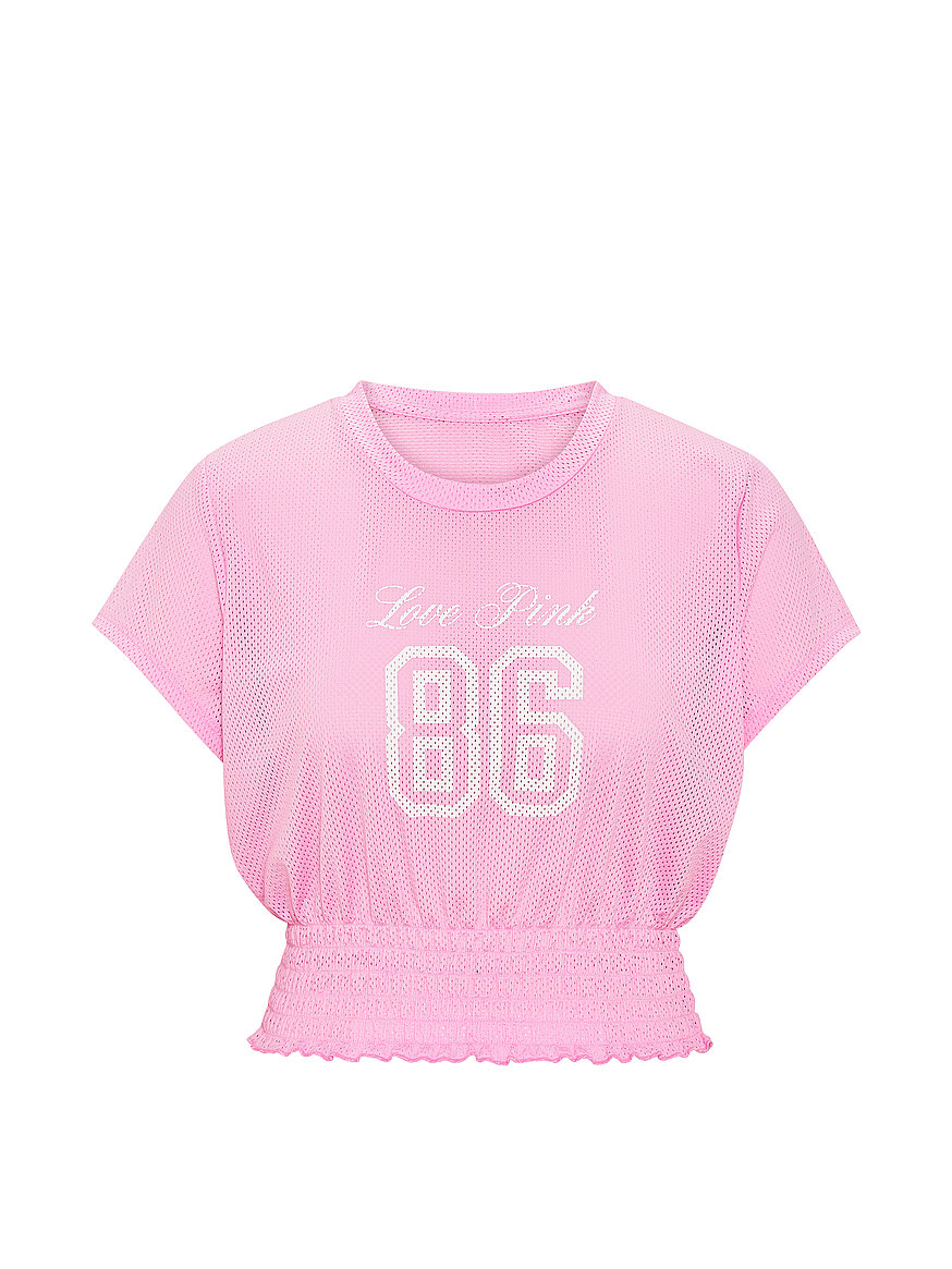 mesh smocked hem tee mesh smocked hem tee