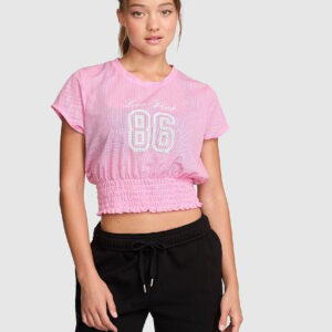 mesh smocked hem tee