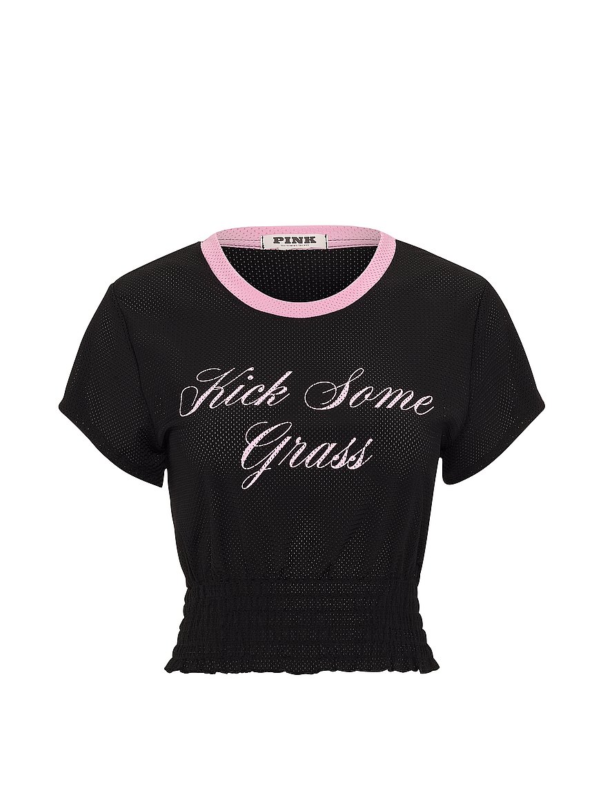 mesh smocked hem tee mesh smocked hem tee