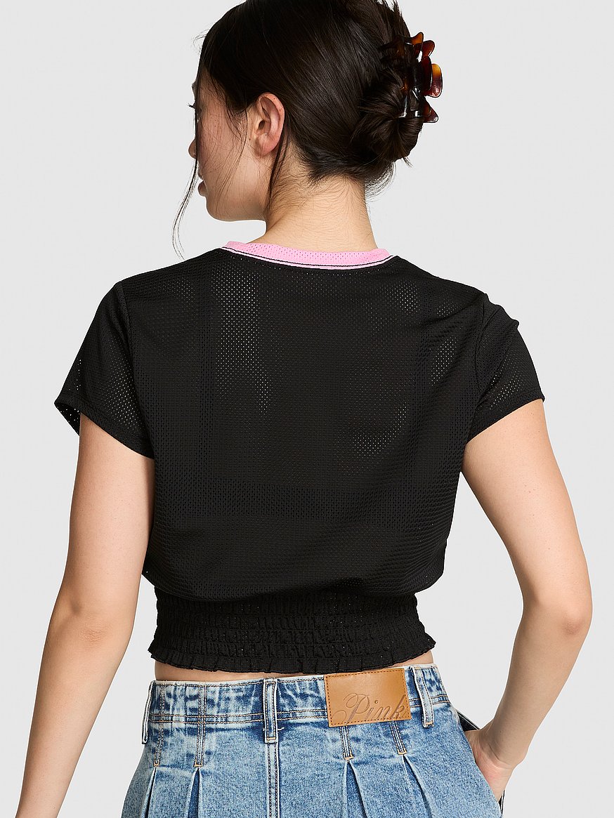 mesh smocked hem tee mesh smocked hem tee
