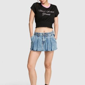 mesh smocked hem tee
