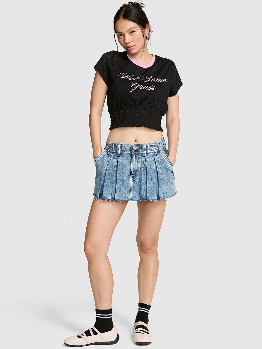 mesh smocked hem tee mesh smocked hem tee