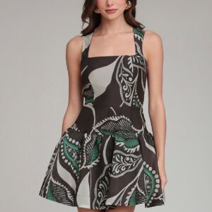 paisley square neck mini dress